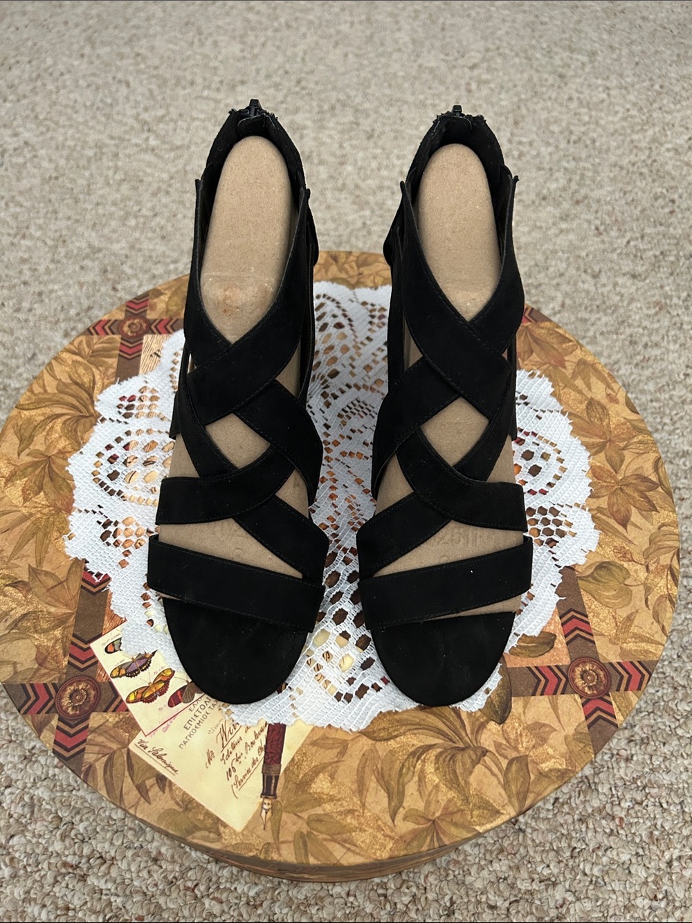 Chinese Laundry Black Strappy Crisscross Heeled Sandals